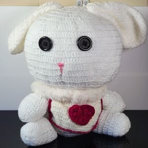 HANDMADE Crochet Bunny Rabbit w/ Button Eyes Stuffed Plush Animal 14 in